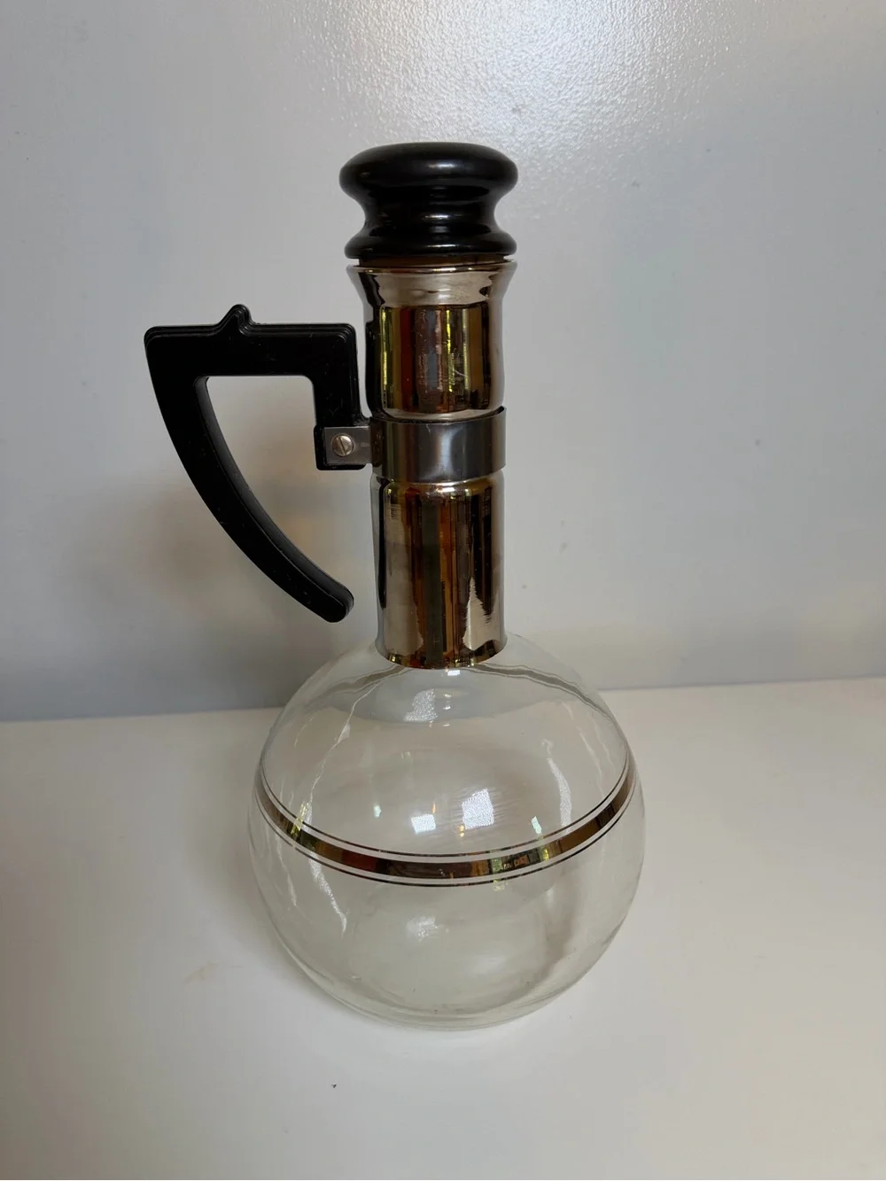 Vintage Inland Glass Handblown Carafe Decanter MCM Wood Cork Lid Clear Beverage